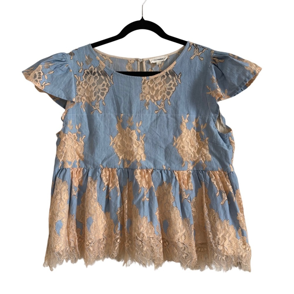 Fairy Feminine Babydoll Lace Flutter Sleeve Top Large